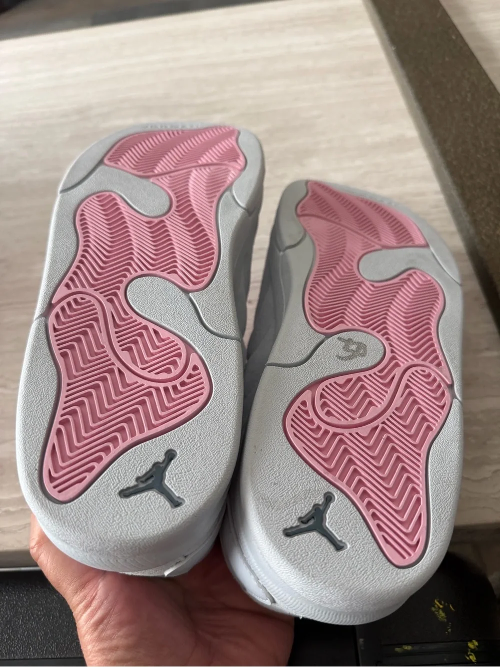 Jordan Light Gray Suede Sneakers with Pink Laces